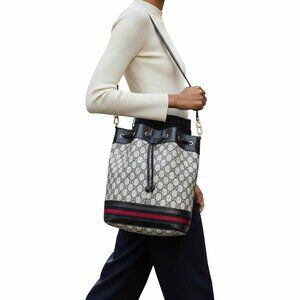 GUCCI Navy Monogram Bucket Bag Authentic Rare Canvas Shoulder Bag vintage